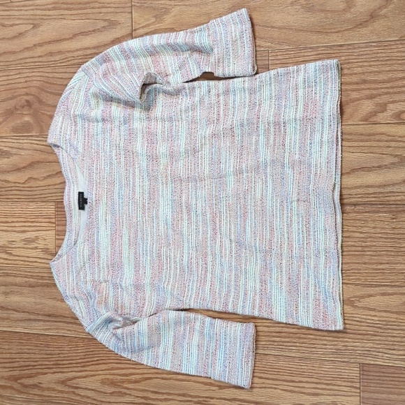 Talbots Tops - White rainbow striped textured dropped shoulder 3/4 sleeve shirt, Talbots S